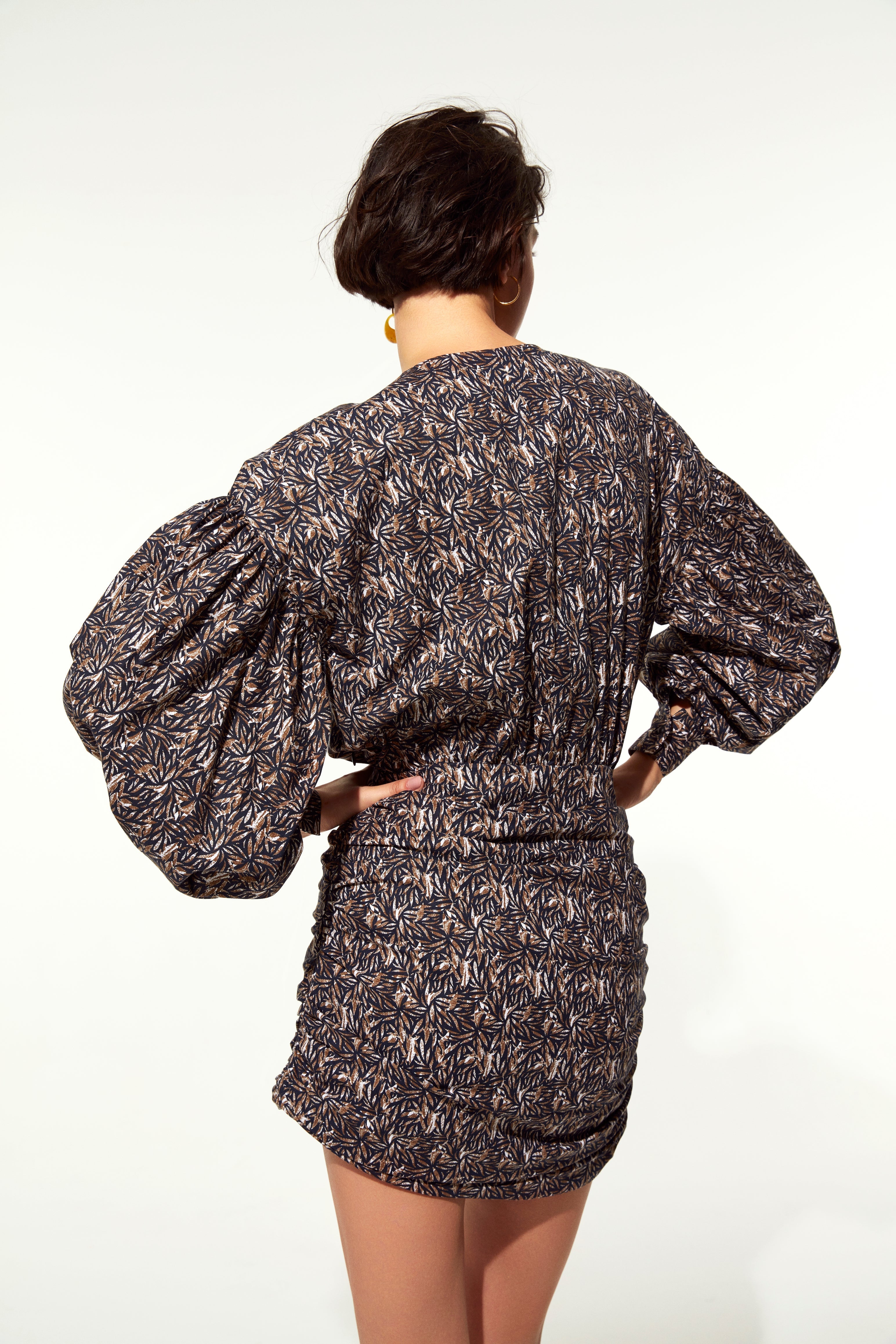 Nazlı Ceren-Carlotte Mini Koton Elbise Brown-Elbise-4-Milagron.com