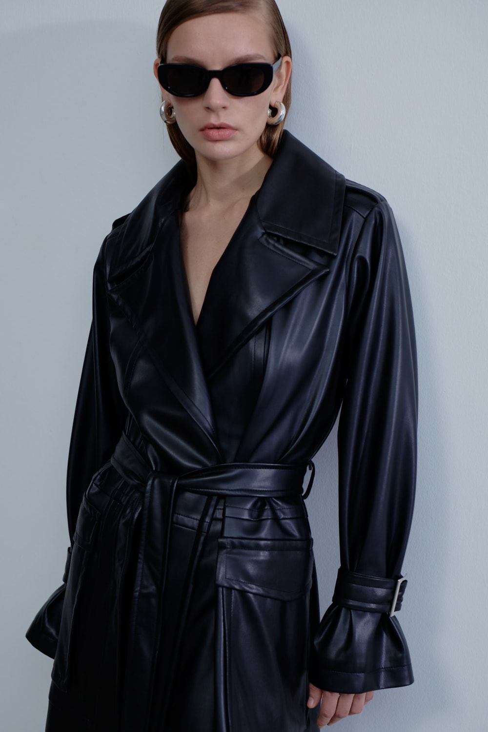 Nazlı Ceren Cecile Vegan Deri Trençkot Noire Deri Mont | Milagron