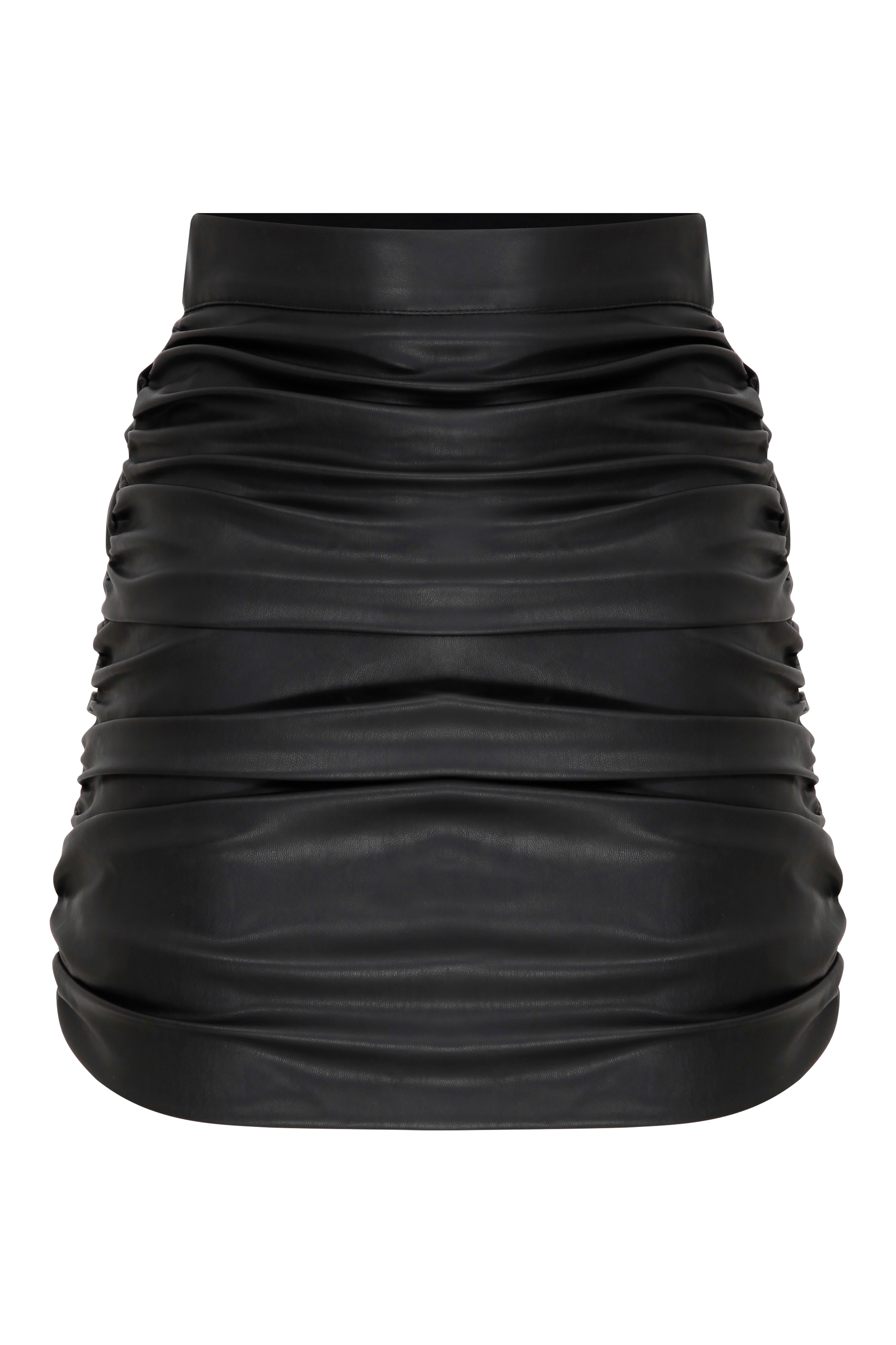 Nazlı Ceren-Chels Vegan Deri Mini Etek Black-Etek-1-Milagron.com