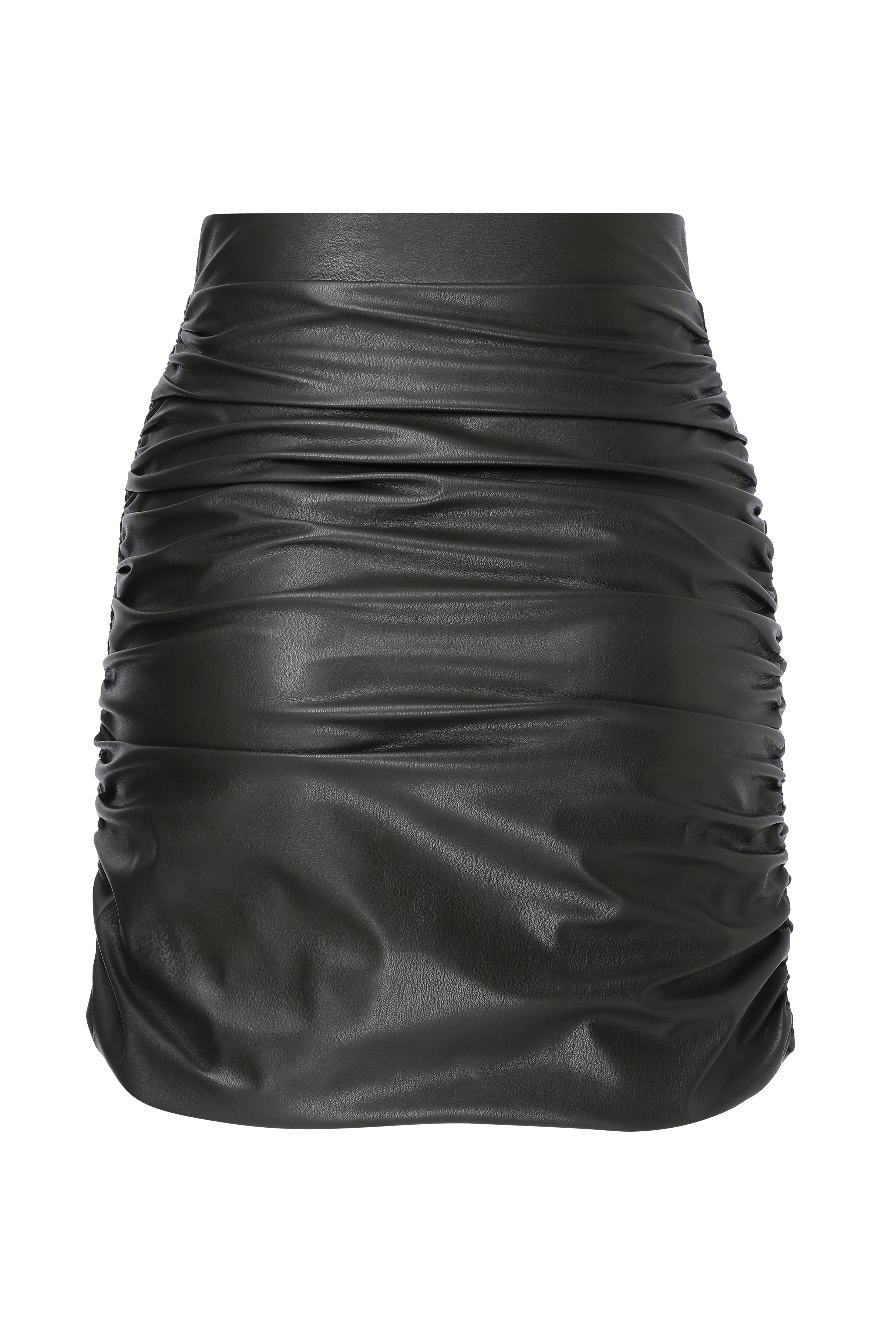 Nazlı Ceren-Chels Vegan Deri Mini Etek Burnt Green-Etek-2-Milagron.com