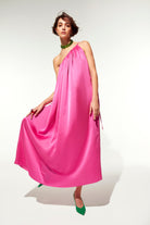 Nazlı Ceren-Chrissy Tek Omuz Saten Elbise Fuschia-Elbise-3-Milagron.com