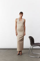 Nazlı Ceren-Clarine Midi Elbise Bej-Elbise-1-Milagron.com