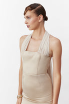 Nazlı Ceren-Clarine Midi Elbise Bej-Elbise-2-Milagron.com