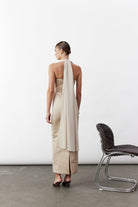 Nazlı Ceren-Clarine Midi Elbise Bej-Elbise-4-Milagron.com