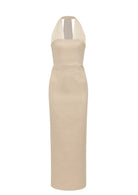 Nazlı Ceren-Clarine Midi Elbise Bej-Elbise-6-Milagron.com