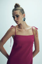 Nazlı Ceren-Ellie Krep Mini Elbise Raspberry Sorbet-Elbise-5-Milagron.com