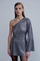 Nazlı Ceren-Emerald Tek Omuzlu Payetli Mini Elbise-Elbise-1-Milagron.com