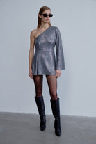 Nazlı Ceren-Emerald Tek Omuzlu Payetli Mini Elbise-Elbise-3-Milagron.com