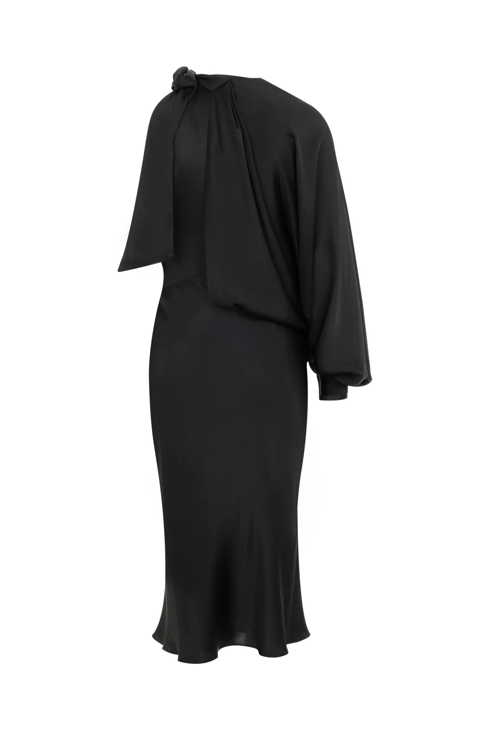 Nazlı Ceren-Emillien Asimetrik Saten Elbise Noire-Elbise-4-Milagron.com