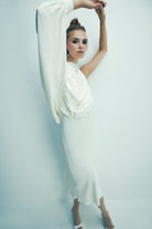 Nazlı Ceren-Emillien Asimetrik Saten Elbise White Swan-Elbise-3-Milagron.com