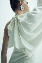 Nazlı Ceren-Emillien Asimetrik Saten Elbise White Swan-Elbise-4-Milagron.com