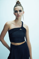 Nazlı Ceren-Evelyn Asimetrik Jarse Bluz Siyah-Bluz-3-Milagron.com