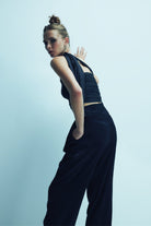 Nazlı Ceren-Evelyn Asimetrik Jarse Bluz Siyah-Bluz-4-Milagron.com