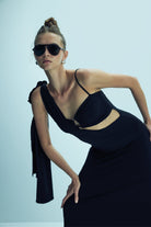 Nazlı Ceren-Grace Jarse Asimetrik Uzun Elbise Black-Elbise-3-Milagron.com