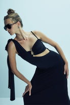 Nazlı Ceren-Grace Jarse Asimetrik Uzun Elbise Black-Elbise-5-Milagron.com