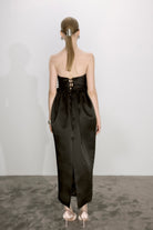 Nazlı Ceren-Jeanne Balon Midi Elbise Siyah-Elbise-5-Milagron.com