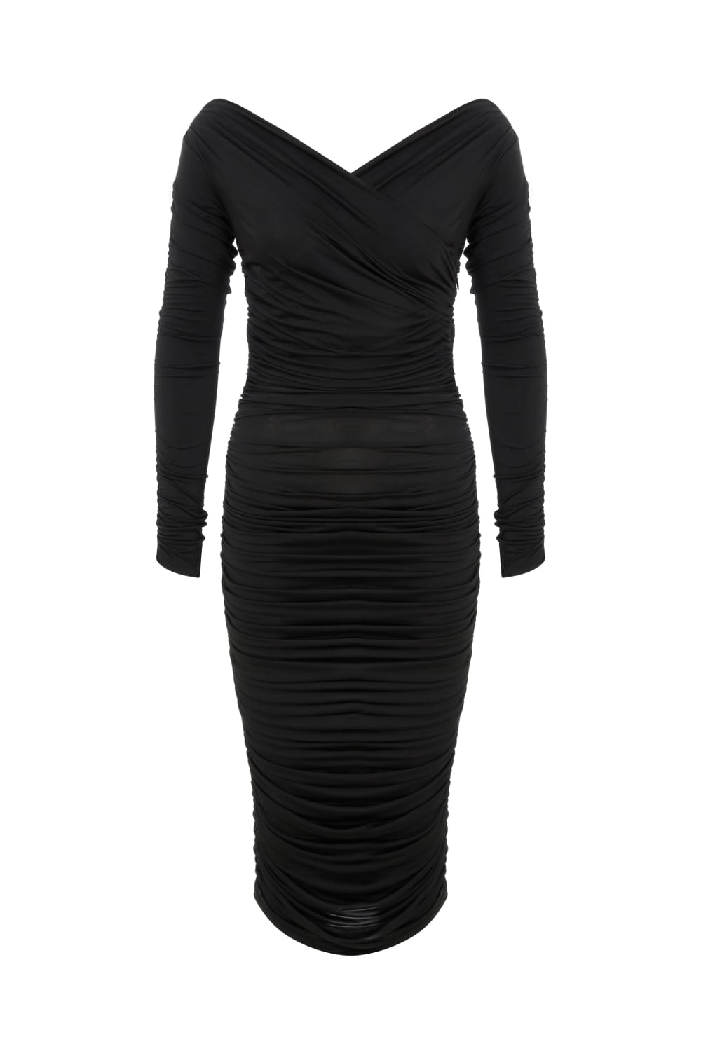 Nazlı Ceren-Jilou Drapeli Jarse Midi Elbise Noire-Elbise-5-Milagron.com