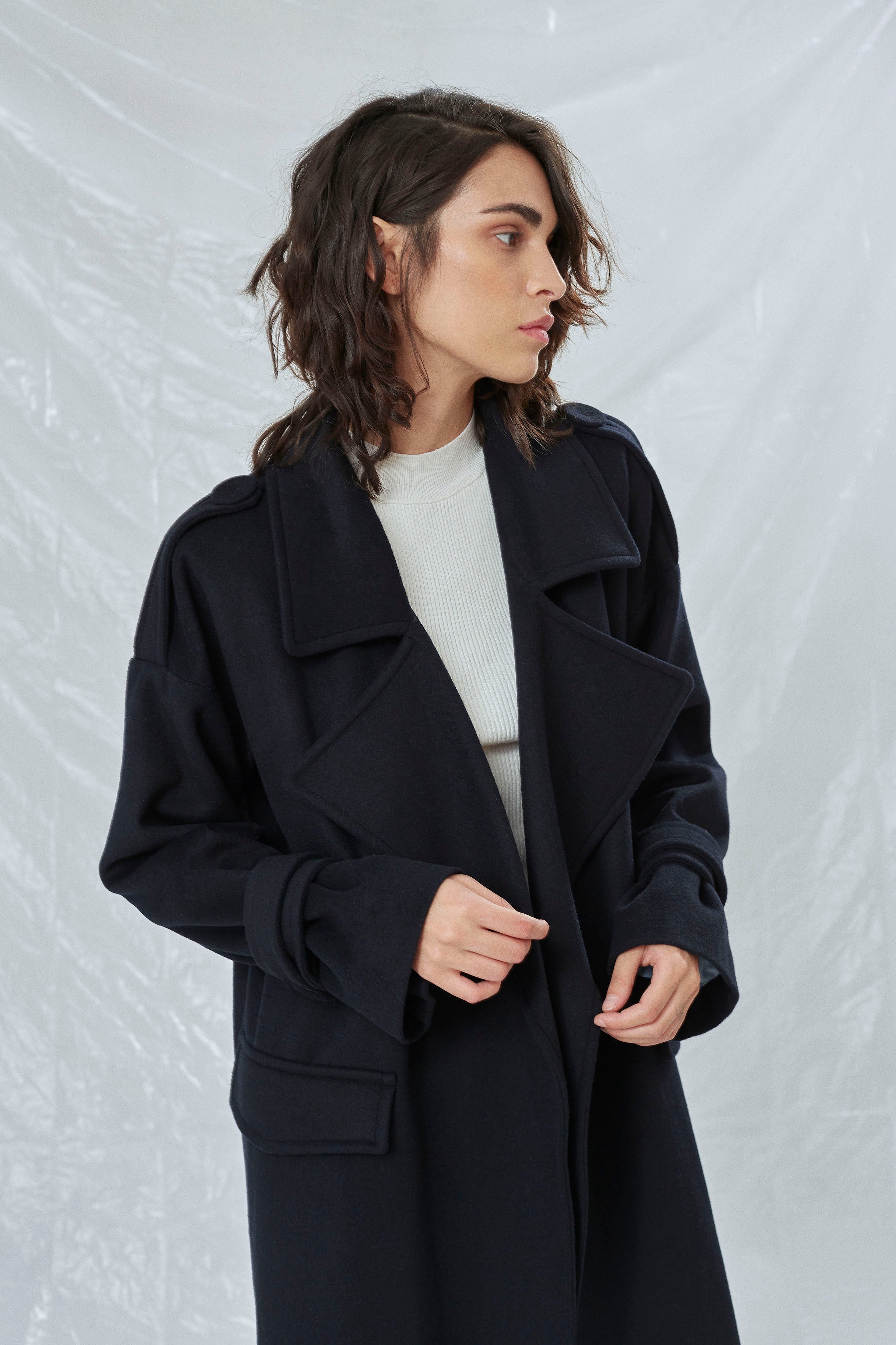 Laura Oversized Kaşmir Palto Lacivert