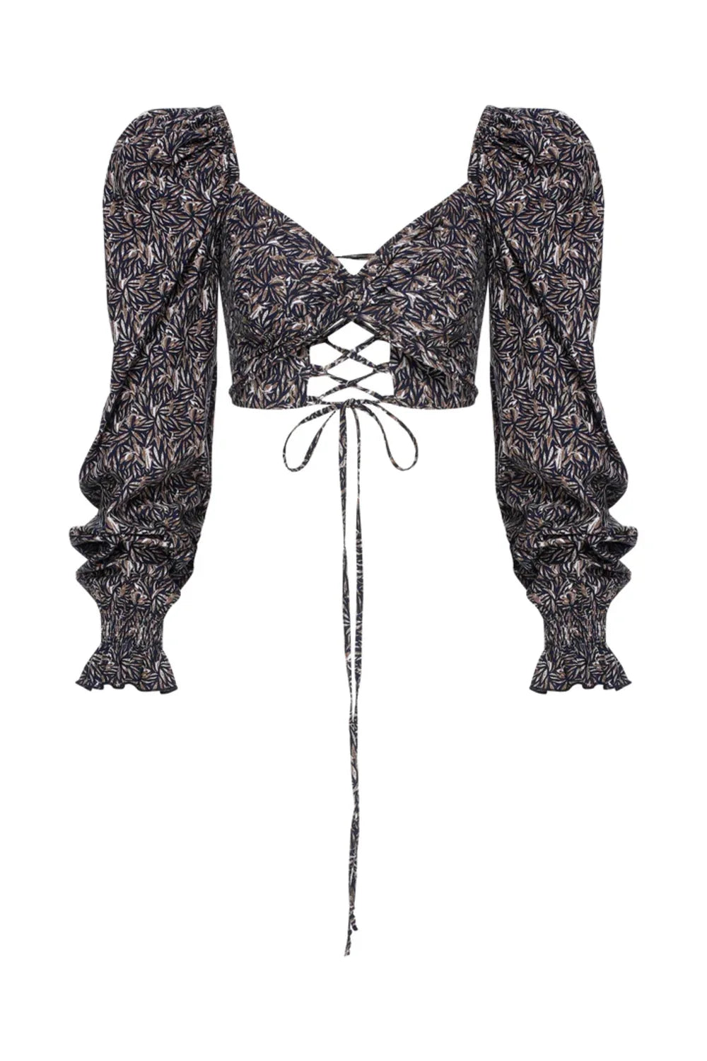 Nazlı Ceren-Lolly Poplin Top Dark Brown Printed-Top-1-Milagron.com