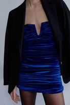 Nazlı Ceren-Luce Velvet Mini Dress In Bleu-Elbise-3-Milagron.com