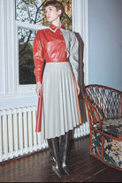 Nazlı Ceren-Magno Pilili Vegan Deri Midi Etek-Etek-1-Milagron.com