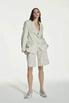 Nazlı Ceren-Marde Çizgili Keten Şort Walnut-Şort-11-Milagron.com