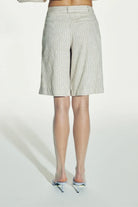 Nazlı Ceren-Marde Çizgili Keten Şort Walnut-Şort-6-Milagron.com