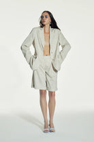 Nazlı Ceren-Marde Çizgili Keten Şort Walnut-Şort-7-Milagron.com