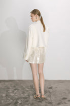 Nazlı Ceren-Marde Ekru Payetli Mini Etek-Etek-2-Milagron.com