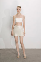 Nazlı Ceren-Marde Ekru Payetli Mini Etek-Etek-3-Milagron.com