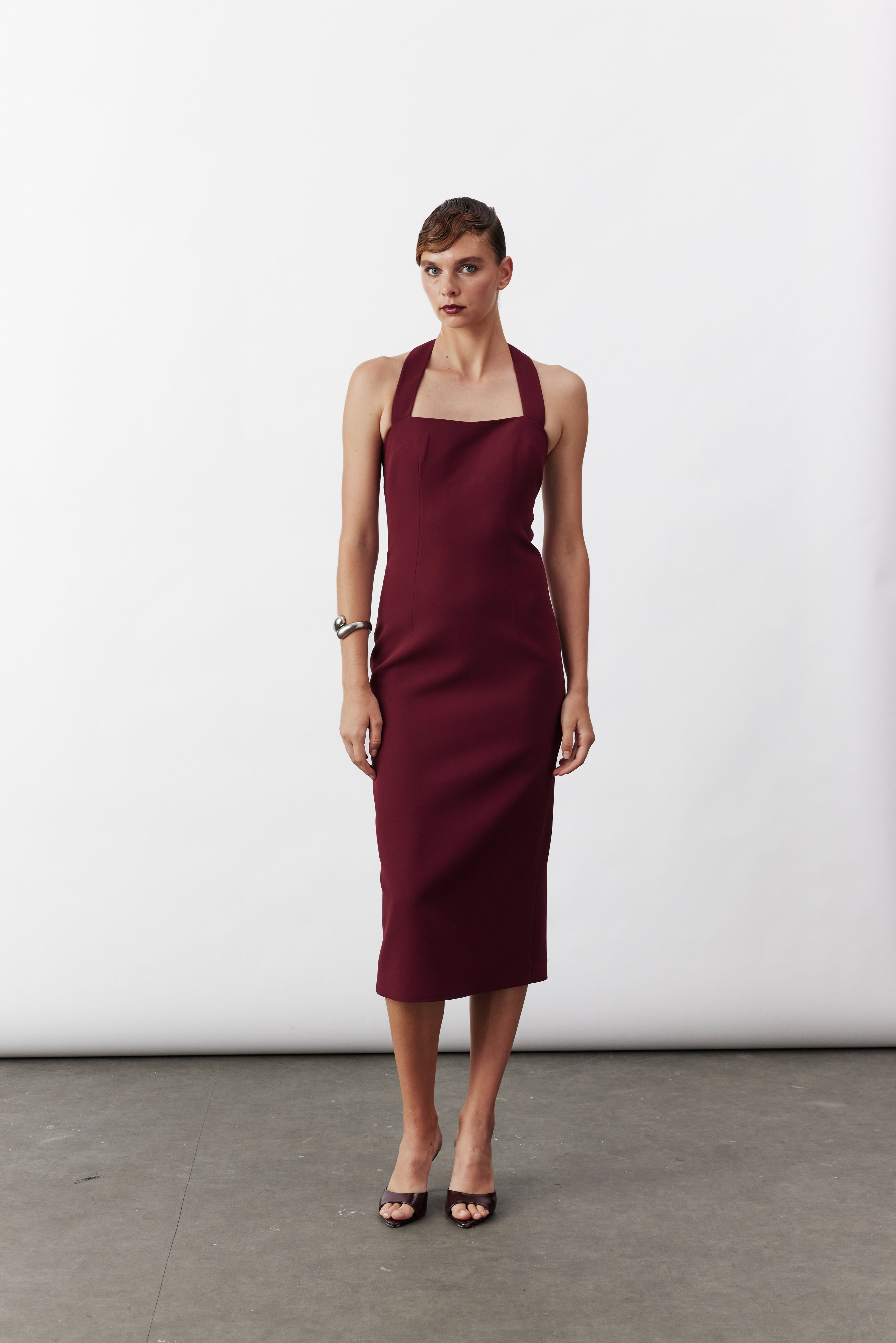 Nazlı Ceren-Margaux Krep Elbise Bordo-Elbise-1-Milagron.com