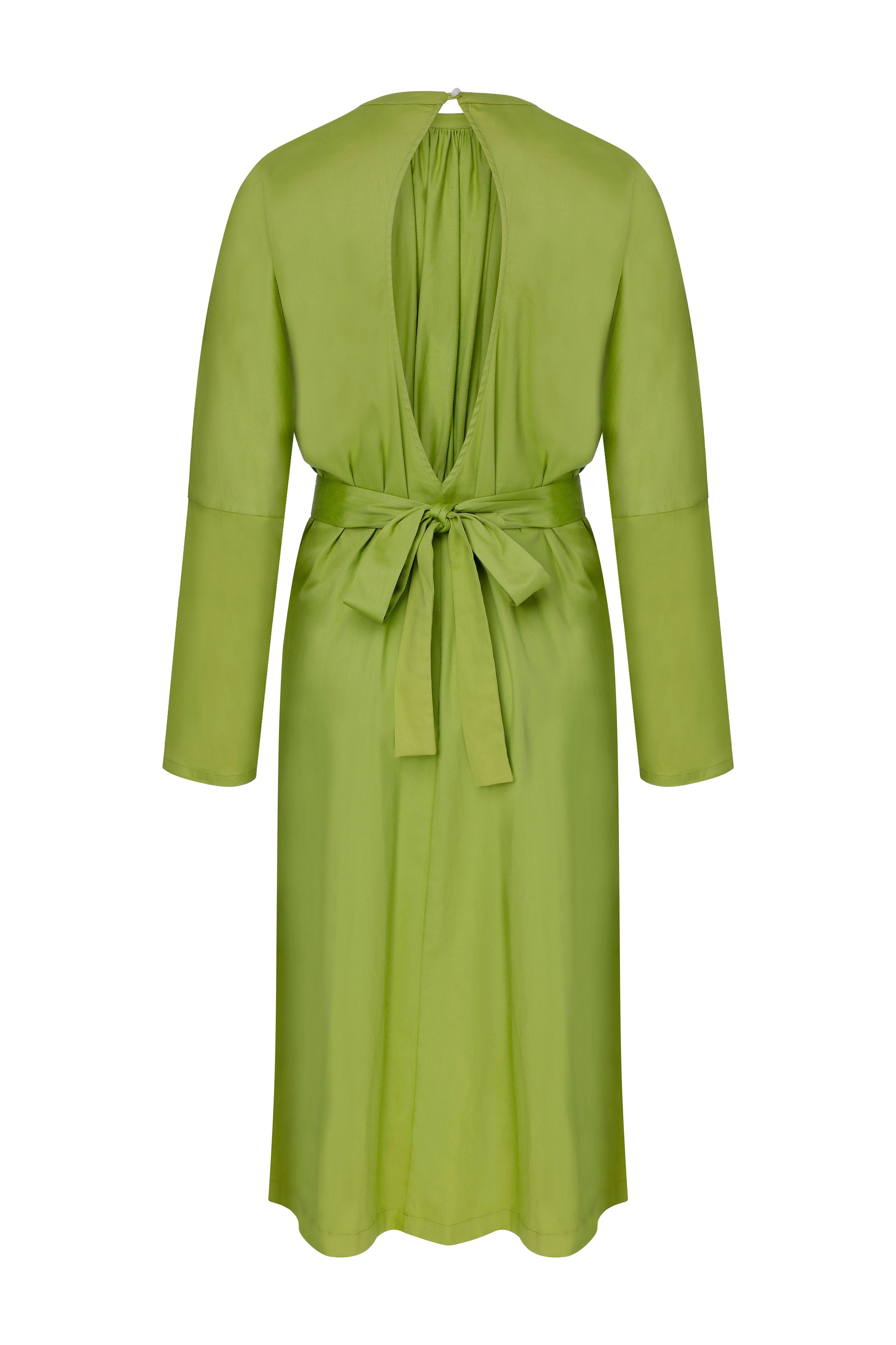 Nazlı Ceren-Martha Sırt Dekolteli Koton Elbise Green-Elbise-1-Milagron.com