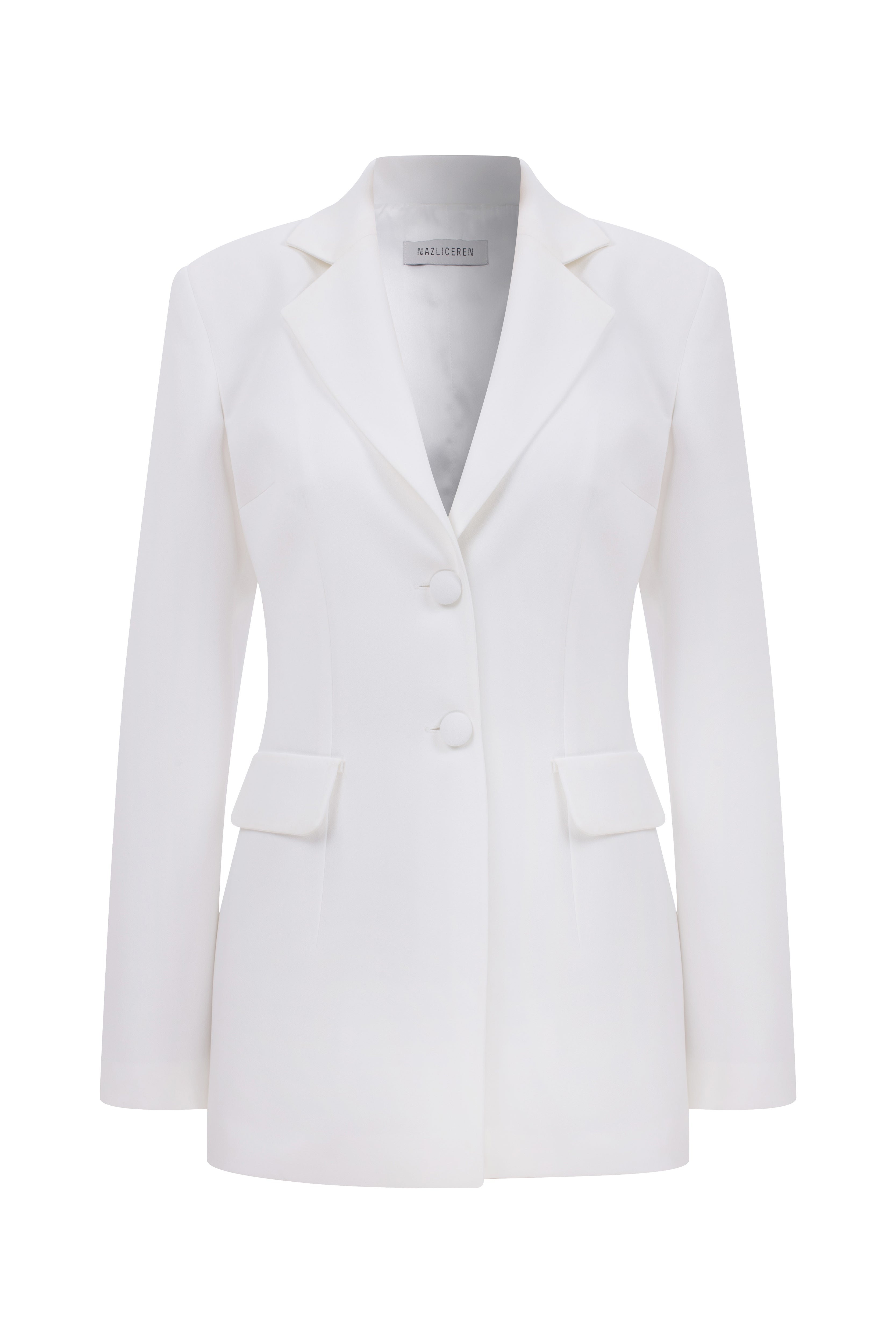 Nazlı Ceren-Marylebone Krep Blazer Beyaz-Elbise-6-Milagron.com