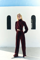 Nazlı Ceren-Melani Kadife Bluz Burgundy-Bluz-4-Milagron.com