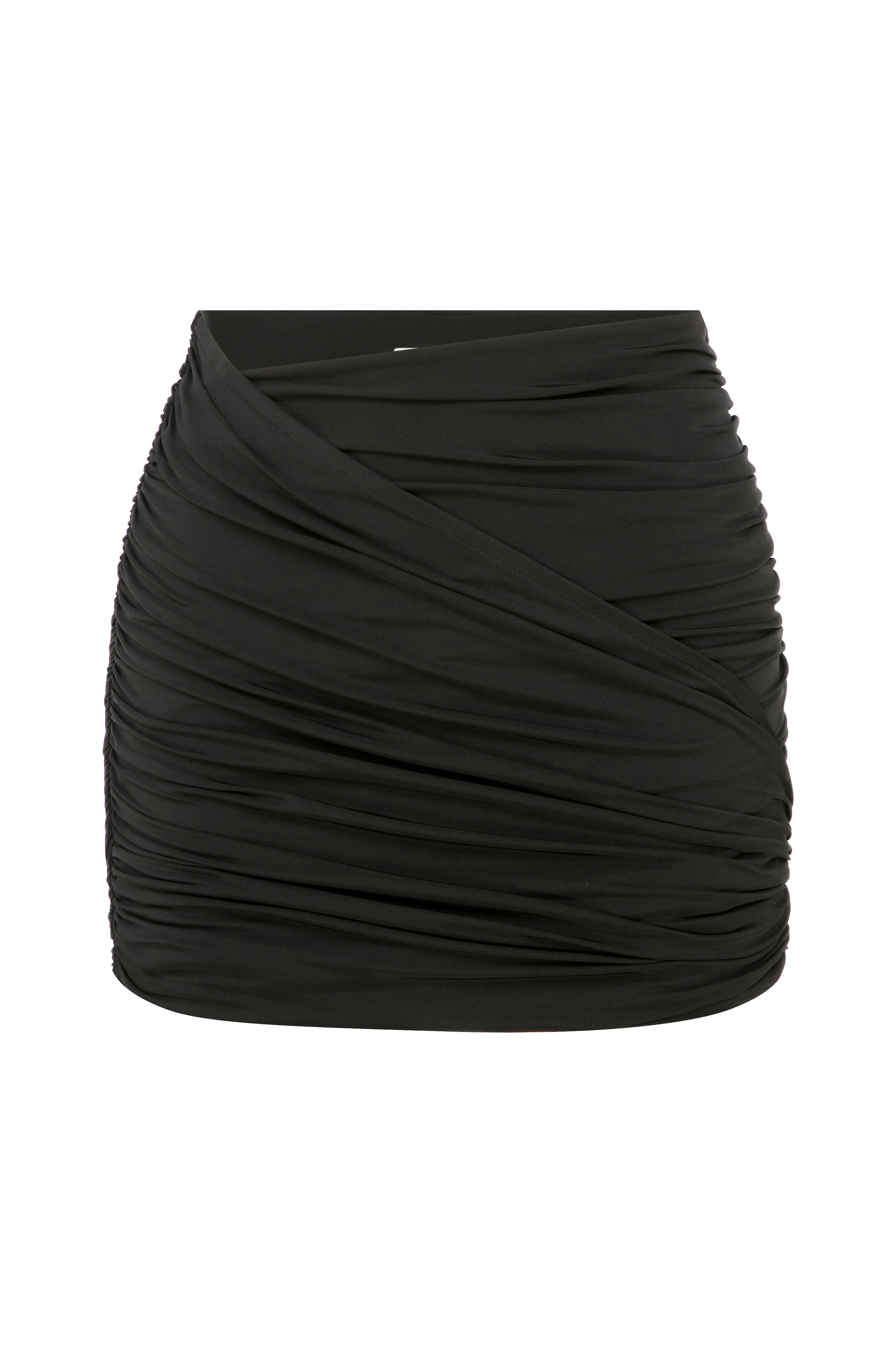 Nazlı Ceren-Micha Mini Asimetrik Jarse Etek Black-Etek-1-Milagron.com