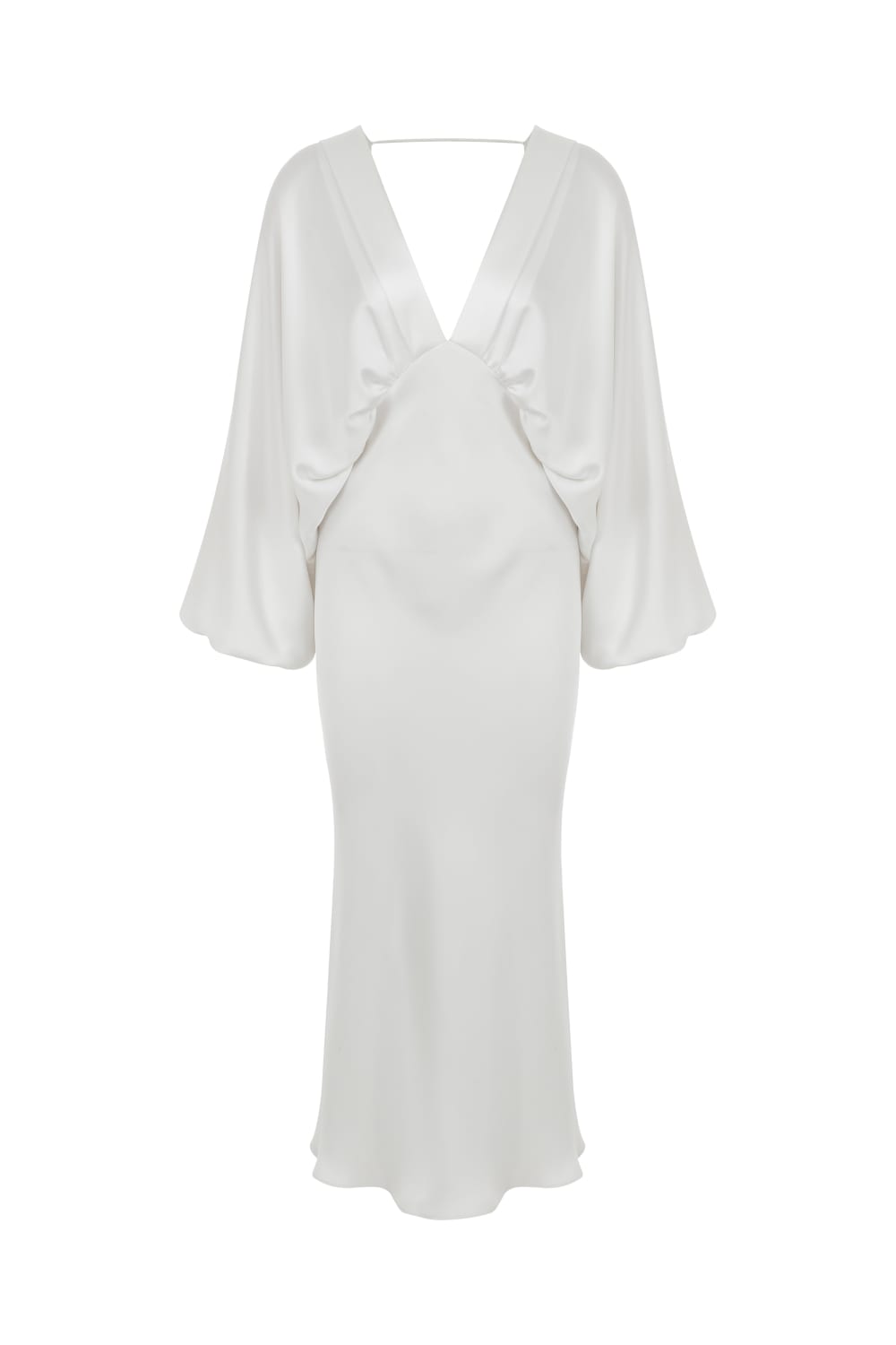 Nazlı Ceren-Mila V Yaka Saten Elbise Ecru-Elbise-1-Milagron.com