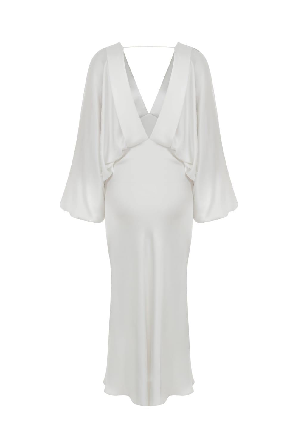 Nazlı Ceren-Mila V Yaka Saten Elbise Ecru-Elbise-2-Milagron.com