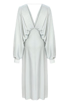 Nazlı Ceren-Mila V Yaka Saten Elbise Gri-Elbise-2-Milagron.com