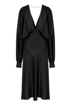 Nazlı Ceren-Mila V Yaka Saten Elbise Siyah-Elbise-1-Milagron.com