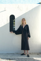 Nazlı Ceren-Mila V Yaka Saten Elbise Siyah-Elbise-5-Milagron.com