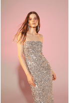 Nazlı Ceren-Miles Payetli Midi Elbise Silver Burch-Elbise-1-Milagron.com
