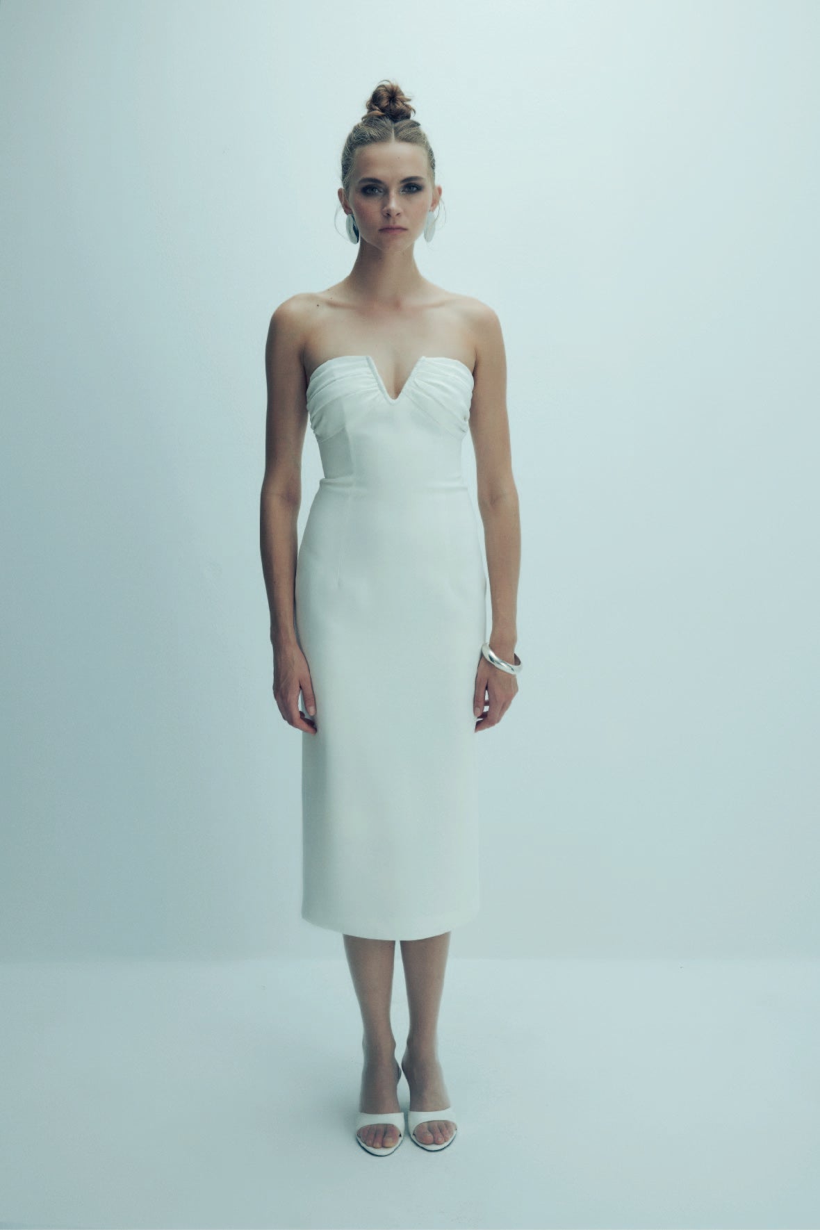 Nazlı Ceren-Miora Krep Midi Elbise Vanilla Ice-Elbise-4-Milagron.com