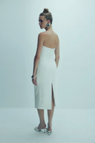 Nazlı Ceren-Miora Krep Midi Elbise Vanilla Ice-Elbise-6-Milagron.com