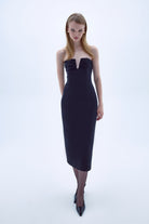 Nazlı Ceren-Miora Midi Krep Elbise Siyah-Elbise-3-Milagron.com