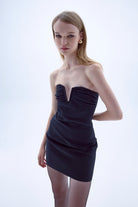 Nazlı Ceren-Miora Mini Krep Elbise Siyah-Elbise-3-Milagron.com