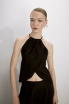 Nazlı Ceren-Mui Keten Top Siyah-Blouse-1-Milagron.com