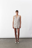 Nazlı Ceren-Odessa Mini Düğmeli Elbise Füme-Elbise-1-Milagron.com