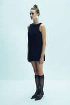 Nazlı Ceren-Odette Krep Mini Elbise Black-Elbise-6-Milagron.com