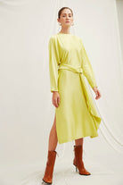 Nazlı Ceren-Ramel Saten Elbise Lime-Elbise-2-Milagron.com