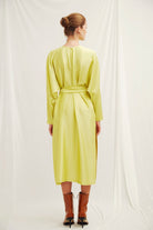 Nazlı Ceren-Ramel Saten Elbise Lime-Elbise-6-Milagron.com